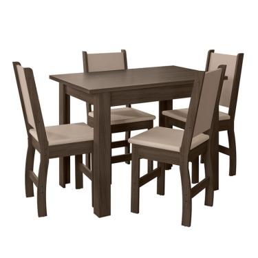 Imagem de Conjunto de Mesa de Jantar Retangular com Tampo MDP Bellagio e 4 Cadeiras Clara Revestimento Sintético Bege e Amêndoa