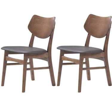 Imagem de Kit 2 Cadeiras Edna Rivattis Revestida Em Pvc Café Estrutura Em Madeira Natural