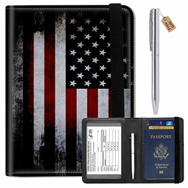 Imagem de Combo de carteiras de passaporte e porta-cartão de vacina, capa de couro com bloqueio de RFID para passaporte com compartimento para cartão de vacinação CDC, protetor organizador de documentos de