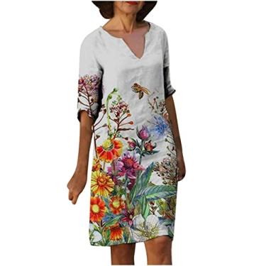 Imagem de Vestidos de praia havaianos femininos outono verão manga curta gola V floral midi vestidos de ajuste solto feminino 2024, H-833 multicolorido, M