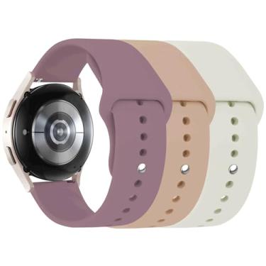 Imagem de Pacote com 3 pulseiras para Samsung Galaxy Watch 6/6 Classic Band 40 mm, 44 mm, 43 e 47 mm, Galaxy Watch 5/Galaxy Watch 4, pulseira esportiva de silicone macio de 20 mm para Amazfit GTS 4/3/2, estrela/roxo fumê/chá leitoso