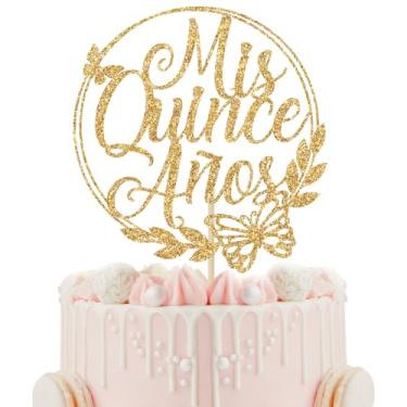 Imagem de Mis Quince Anos Cake Topper, Feliz 15 Anos, 15th Birthday Cake Topper, Hello 15, Happy 15th Birthday Party Decorations (Gold Glitter)