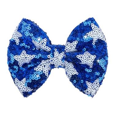 Imagem de Lanmerry 4 de julho, laços de cabelo com glitter azul, acessórios de cabelo para meninas, clipes de jacaré, presilhas de cabelo para crianças, fita de cabelo brilhante, presente para adolescentes,