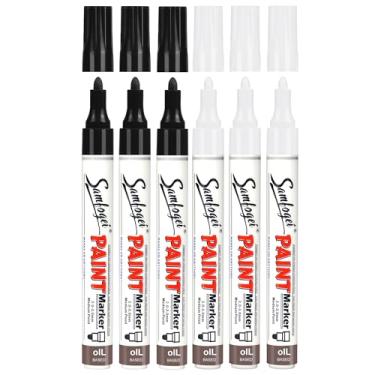 Imagem de Pacote com 6 canetas de tinta permanente preto e branco, marcadores de tinta à base de óleo de ponta média de duas cores, caneta marcadora que nunca desbota, à prova d'água e de secagem rápida para