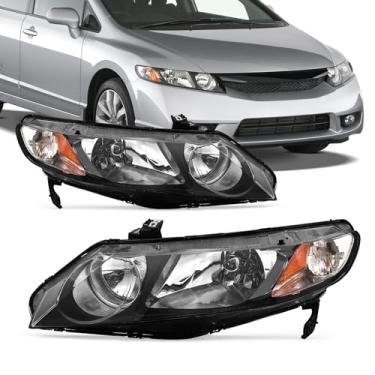 Imagem de AXLAHA Compatível com Honda Civic 2006 2007 2008 2009 2010 2011 Conjunto de farol para Honda Civic Sedan 06-11 com lente transparente de 4 portas, caixa preta com refletor âmbar de substituição