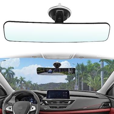 Imagem de Reduza pontos cegos antirreflexo grande angular convexo espelho retrovisor interno automotivo 360 graus ajustável com ventosa compatível com barcos, vans, caminhões, SUV