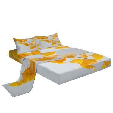 Imagem de Eojctoy Jogo de lençol solteiro de 4 peças - folhas de ginkgo amarelo - 1 lençol com elástico, 1 lençol de cima, 2 fronhas - qualidade de hotel - super macio e respirável - jogo de lençol para quarto