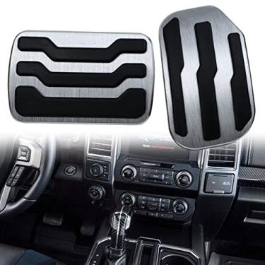 Imagem de KEEGTBOX Capas de pastilhas de pedal de gás de freio de alumínio antiderrapantes sem perfuração, capas de almofadas de pedal de acelerador compatíveis com acessórios Ford F150 Truck 2015 2016 2017