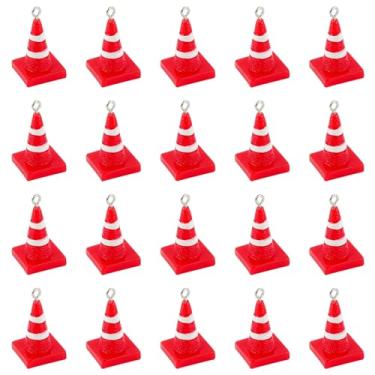 Imagem de Framendino, Pacote com 20 mini cones de trânsito, pingentes de sinalização de estacionamento de estrada, pingentes de bloqueio de estrada, para joias, colar, pulseira, brinco, artesanato, 20 Pack,