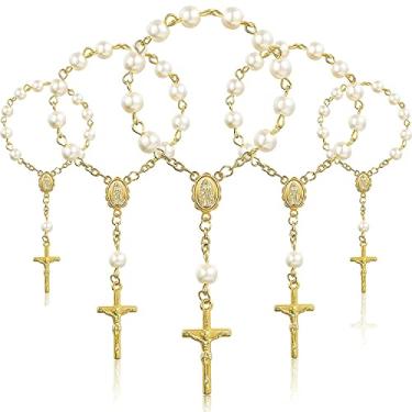 Imagem de Sundecor Terço de batismo, 30 peças, banhado a ouro, rosários de batismo, pérolas falsas, rosário acrílico Recuerdos de Bautizo, favores de comunhão, batizado, casamentos, lembrancinhas de festa de