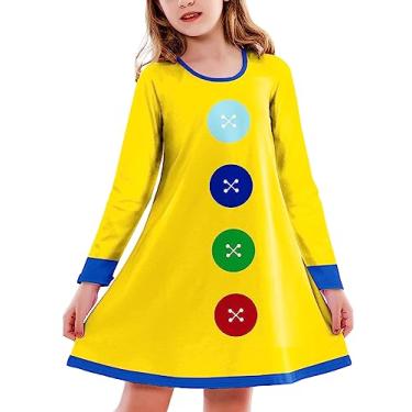 Imagem de Deerose Vestido feminino de Halloween engraçado, estampado, rodado, camiseta, vestido 3-14 anos, Amarelo, 3-4 Years