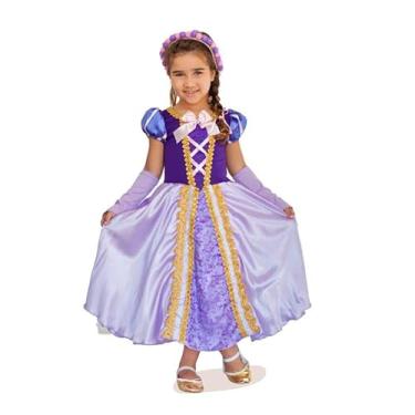 Imagem de Vestido de Fantasia Infantil Princesa Rapunzel Opção Com Trança e Luvas (Apenas Vestido, P)
