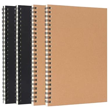 Imagem de Classycoo Caderno espiral A5, pacote com 4, 20 x 14 cm, capa Kraft, caderno pautado, 58 folhas/116 páginas para estudantes, escritório, material escolar, preto + marrom