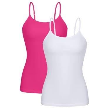 Imagem de beautyin Camiseta de algodão para mulheres, sutiã de prateleira, ajustável, alças finas, camiseta regata básica, Pacote com 2 branco/rosa, GG