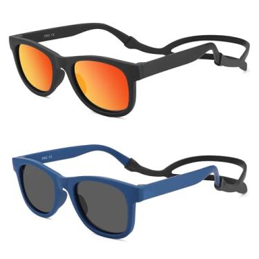 Imagem de LIU·WEN Óculos de sol polarizados para bebês com alça de silicone – Flexível para bebês recém-nascidos e crianças de 0 a 18 meses, B7 cinza fosco/laranja + azul fosco/cinza, Medium