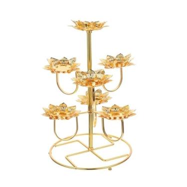 Imagem de Suporte de vela de flor Lâmpada Ghee Suporte de lâmpada de manteiga Suporte de vela de flor de 7 ramos Suporte de vela vintage Suporte de vela vintage Lâmpadas de óleo de latão tibetano Suprimentos de