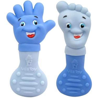 Imagem de Mordedor Bebê Macio Massageador Gengiva Pezinho Mãozinha (Azul)