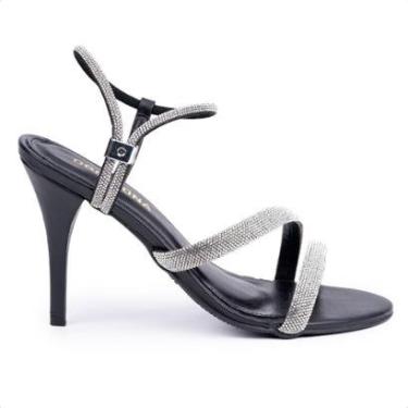 Imagem de Sandália Feminina Salto Alto Fino Tiras Strass Brilho Moda-Feminino