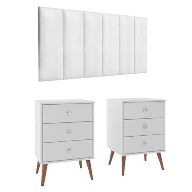 Imagem de Conjunto Cabeceira Cama Casal 1,40 m Com 2 Criados-Mudos, Branco