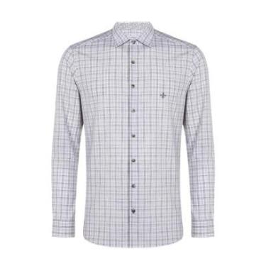 Imagem de Camisa Masculina Dudalina ML Comfort Xadrez Cinza Plus Size - 5304242-Masculino