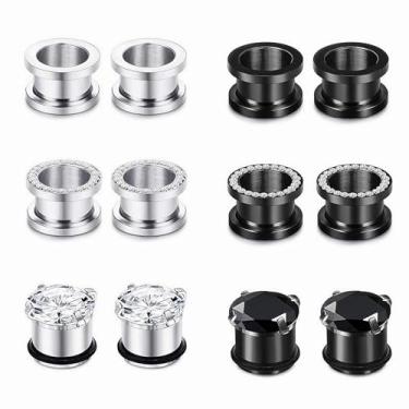 Imagem de Decentraland 12 peças de aço inoxidável 316L calibre de orelha túneis orelhas ajuste parafuso piercing joia 8 g (3 mm), 14mm(9/16"), Aço inoxidável, imitação de zircão