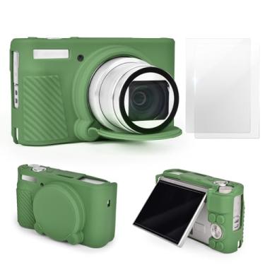 Imagem de VOVMOEYA Conjunto de acessórios de capa de câmera SX740 [com 2 filmes LCD temperados], capa protetora de silicone compatível com câmera digital Canon PowerShot SX730 SX740 HS - verde