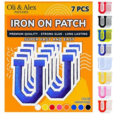 Imagem de Oli and Alex Iron On Letters 6 cm - 7 peças de adesivos U Bluee Letras para roupas - Super cola - sem necessidade de costura - Alfabeto bordado futebol time escola universidade - azul, U