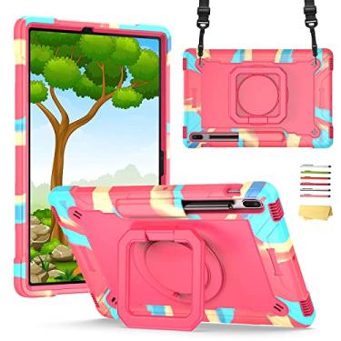 Imagem de UUcovers Capa para Galaxy Tab S8 Plus (2022) e S7 FE 5G (2021)/S7 Plus (2020) 12,5 polegadas (SM-X800/X806/T730/T733/T736/T738/T970/T975/T976) 36 0° rotação rotação de 0° . Alça de mão/ombro], arco-íris e rosa vermelha