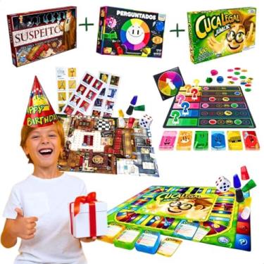 Imagem de Kit 3 brinquedos educativos jogo perguntados jogos infantis + jogos de tabuleiro infantil suspeito resolva todos os mistérios suspense + cuca legal junior didáticos presente dia das crianças