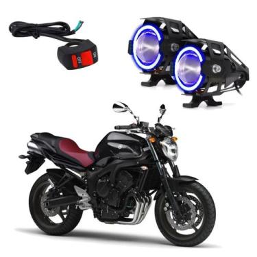 Imagem de Par Farol de Milha Angel Eye U7 Azul para Moto Yamaha FZ 6 N 2008 2009
