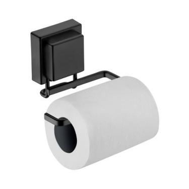 Imagem de Suporte Porta Papel Higiênico Ventosa Parede Banheiro Preto Fosco - 80