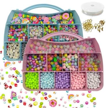 Imagem de Kit Miçangas Bolinhas Perolas Entremeios Letras Pingentes 2100pçs de P