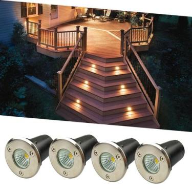Imagem de Kit 4 Balizadores Spot Led Cob 3W IP66 Bivolt De Embutir Piso Chão Gra