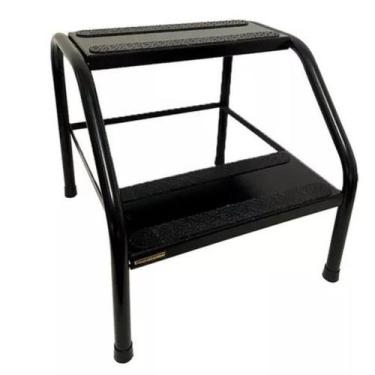 Imagem de Escada Multiuso 2 Degraus Metálica Auxiliar Reforçada Maca Preta - Bai