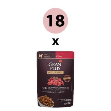 Imagem de GranPlus Sachê Gourmet Cães Adulto Carne 100g - Pack com 18 unidades