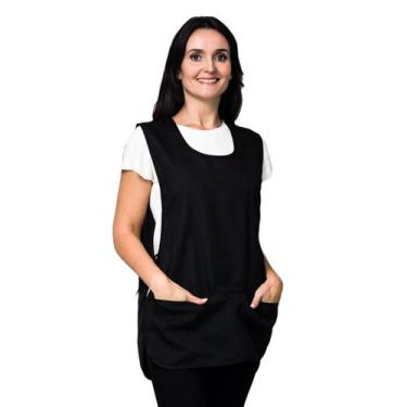 Imagem de Kit 5 Avental Bata Oxford Liso Preto Frente e Costa Com 2 Bolsos - Loj