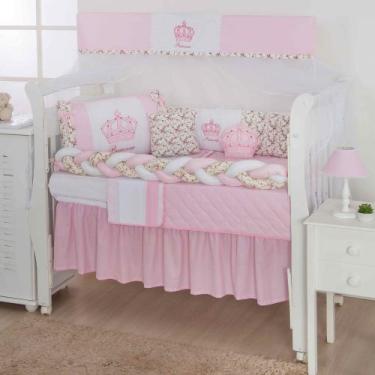 Imagem de Kit de berço quarto de bebe bordado completo doce nuvem com mosquiteir