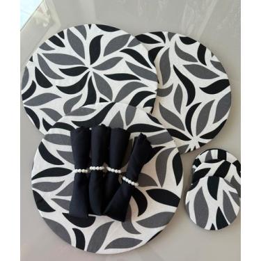 Imagem de Kit Sousplat 6 Lugares Redondo Para Mesa Posta Com Base MDF e Guardana