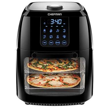 Imagem de Chefman Fritadeira digital de ar de 6,3 litros + série giratória, desidratador, forno de convecção, 8 predefinições de tela sensível ao toque, assado, desidratado e assar, livre de BPA, desligamento automático, acessórios incluídos, tamanho da família GG, preto