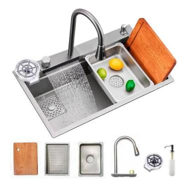 Imagem de Cuba Cascata Gourmet Premium Torneira Lavador Copos Completa - Brinova