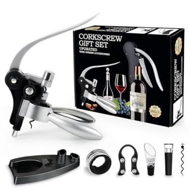 Imagem de Conjunto de abridor de garrafas de vinho, saca-rolhas de vinho, incluindo cortador de folha, rolha a vácuo de vinho, despejador de arejador de vinho, suporte de abridor, anel de gotejamento e kit de