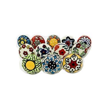 Imagem de Puxadores de cerâmica multicoloridos para armário cômoda gaveta multiuso móveis de cozinha secretárias alça porta armário armário puxar ferragens pintadas à mão puxadores de cerâmica conjunto de 12