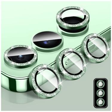 Imagem de LucBuy Protetor de lente de câmera com glitter para Samsung Galaxy S23/S23 adesivos de filme de vidro temperado, protetor de tela de anel de metal individual de alinhamento automático com glitter