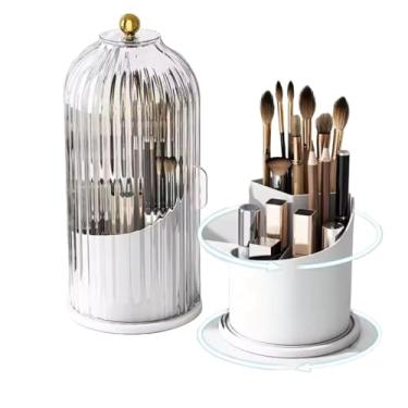 Imagem de Caixa de Armazenamento Organizador de Mesa À Prova de Poeira Rotativa 60° Para Pincéis e Maquiagens, 3 Ideal Para Guardar Cosméticos, Batom, Lápis de Sobrancelha, Sombras, Cores Variadas