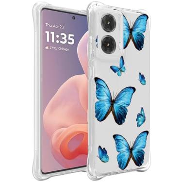 Imagem de Yerebel Capa para Moto G85 5G, capa fofa para Motorola G85 XT2427-3, capa de silicone de borracha macia TPU transparente flexível para Motorola Moto G85 5G borboleta azul