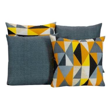 Imagem de Kit 4 Almofadas Para Sofá Cinza Com Geométrico Amarelo - Casahome