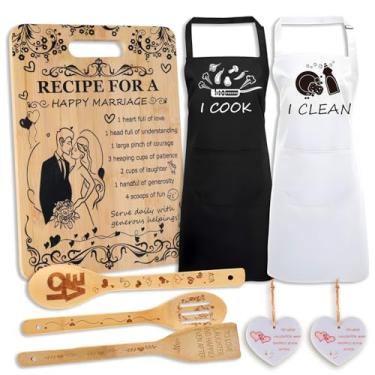 Imagem de Presentes de casamento personalizados, presentes de casamento para recém-casados, ideias de presente de tábua de corte de inauguração, aventais, decoração de pingente de coração, Natal - presentes de