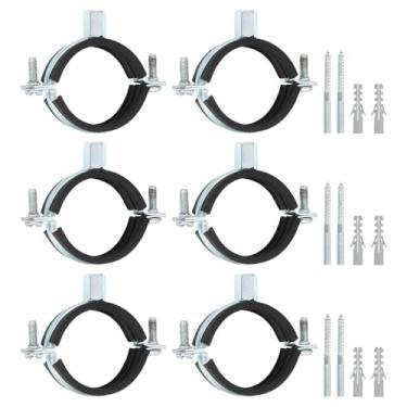 Imagem de uxcell 6 peças de braçadeira de suporte de tubo ajustável, 2" (50 mm) suporte de parede de teto anel dividido gancho de tubo de ferro galvanizado suporte de alça de tubo com parafuso e tubo de
