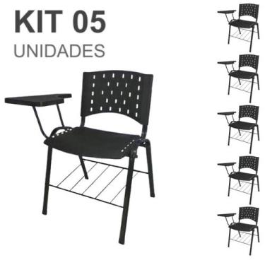 Imagem de KIT 05 Cadeiras Escolar Universitárias com Prancheta e Porta Livros - 