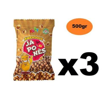 Imagem de Kit 3 pacotes Amendoim Japonês Salgado Kuky 500gr cada